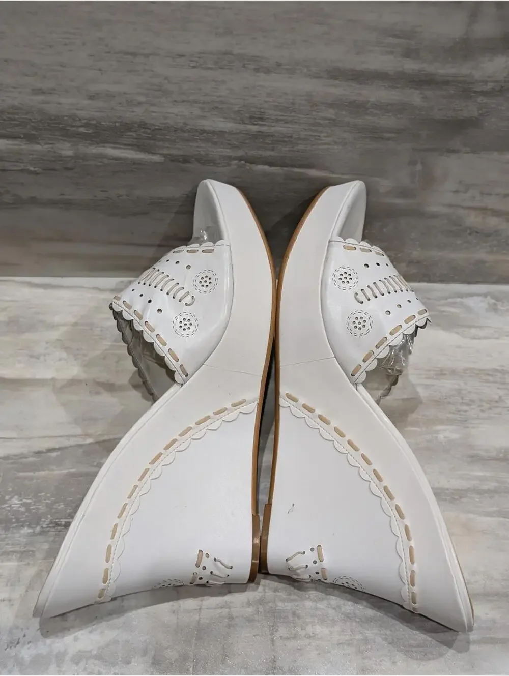 BCBGirls White Wedge Sandals with Decorative Cutouts Sz 11B